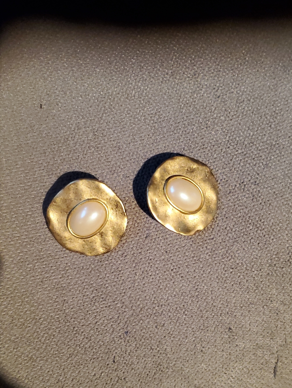 Gold and Cream Oval Stone Disc Earrings - Women Jewelry